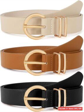 Faux Leather Waist Belt with Gold Buckle, Size M for Jeans & Dresses